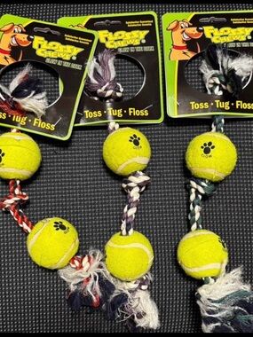 Flossy Chews Glow-in-the-Dark Tennis Ball Tug Toy - Yellow 3pc